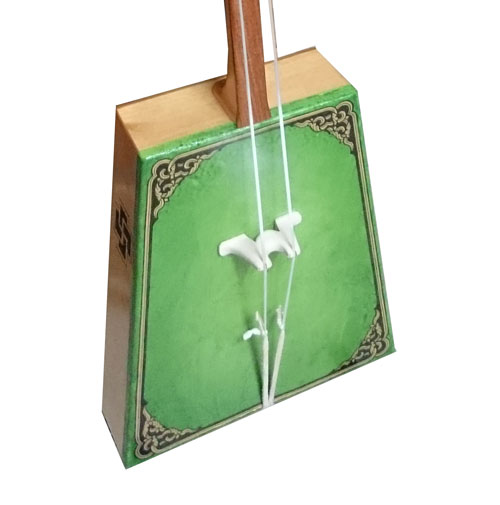 The body of the green morin khuur (horse head fiddle)