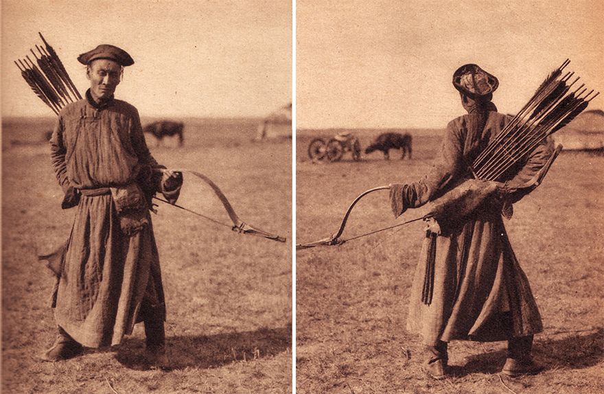 mongolian man with bow and arrows
