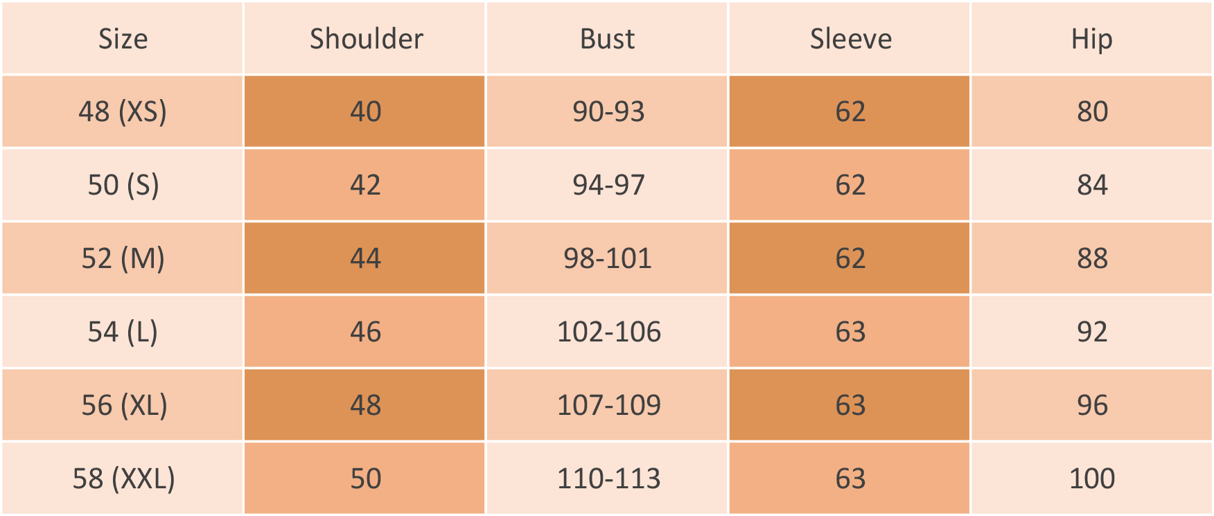 yak down mens cardigan size chart