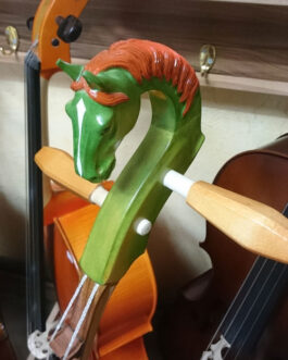 Green horse head fiddle (Green Morin Khuur, leather panel)