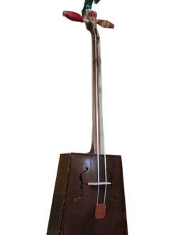 Green horse head fiddle/ Morin khuur. Red tuning pegs.