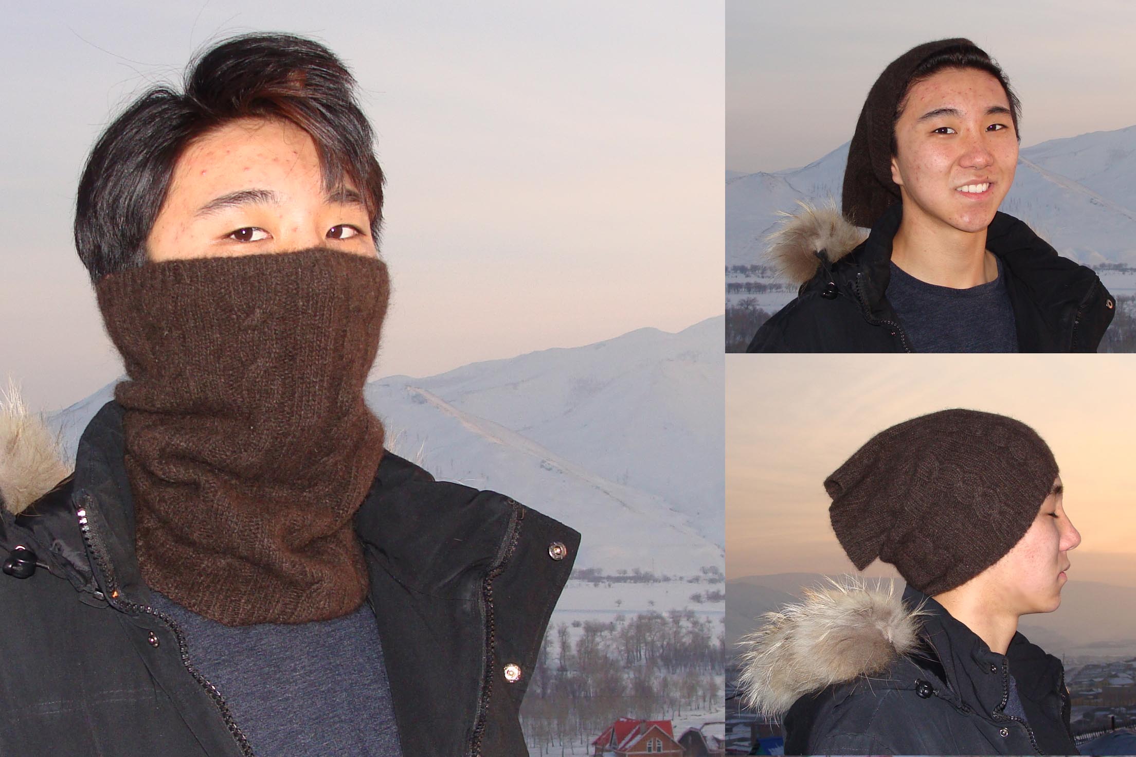 Yak wool hat and scarf set Mongolian yak wool hat Warm knit  hat and neck gaiter